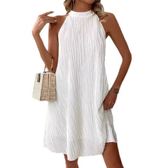 Fashion Dresses For Women Pure Color Halter Backless Dress - kinko