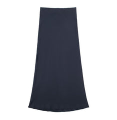 Solid Color Slim Silk Satin Texture Midi Skirt - kinko