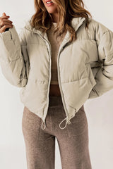Zip Up Collared Neck Long Sleeve Winter Coat - kinko