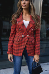 Women's Houndstooth Blazer Pocket Coat - kinko