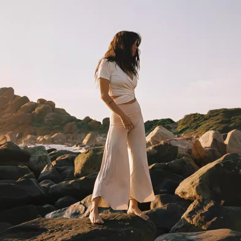 High Waist Irregular Casual Pants Yoga Cropped Pants - kinko