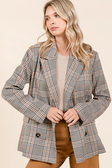 Mittoshop Plaid Double Breasted Relaxed Fit Blazer - kinko