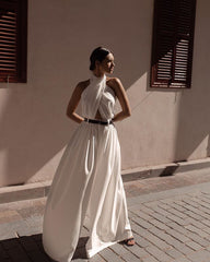 Polyester Women's Sexy Sleeveless Halter Backless Jumpsuit - kinko