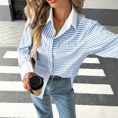 Striped Stitching Shirt For Women - kinko