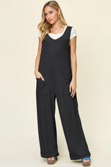 Double Take Full Size Texture Sleeveless Wide Leg Jumpsuit - kinko
