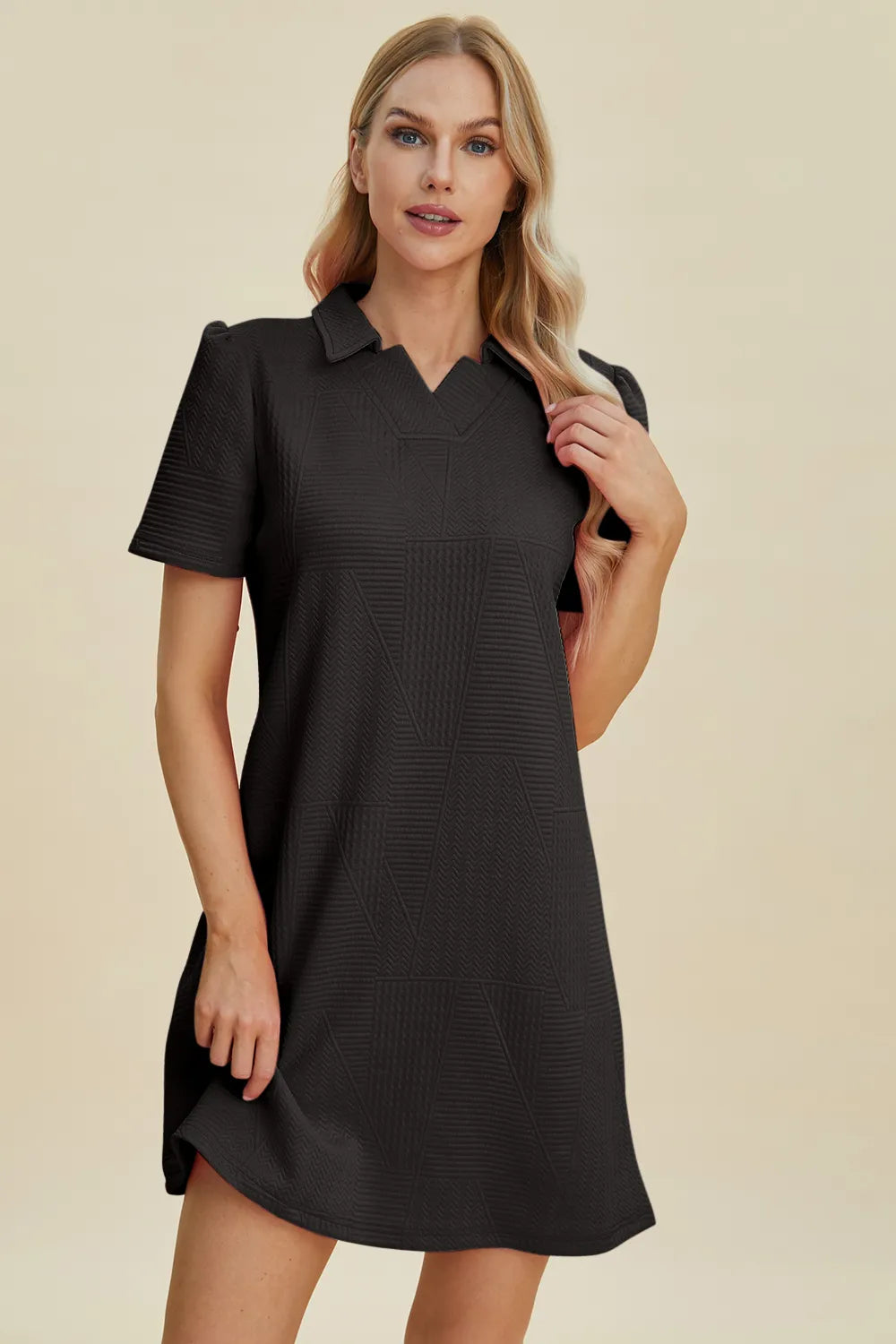 Double Take Full Size Texture Short Sleeve Dress - kinko