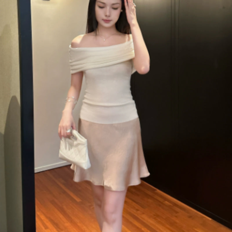 1OO Acetate Oblique Cut Satin Crepe Skirt - kinko