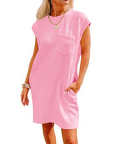 Summer Round-neck Short-sleeve Dress With Pockets Fashion Casual Loose Sports Dresses For Women Clothing - kinko