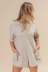 BiBi Short Sleeve Back Open Washed Romper - kinko