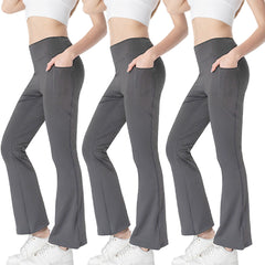 Ladies Mid Waist Abdominal-shaping Slimming Cropped Pants Casual Pocket Bootcut Trousers - kinko