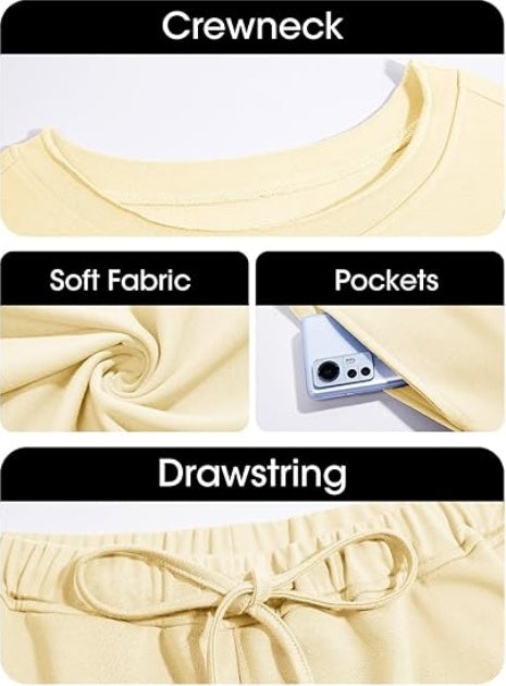 Fisoew Womens Summer 2 Piece Outfits Oversized Casual Short Sleeve Tops And High Waisted Shorts Workout Lounge Short Sets - kinko