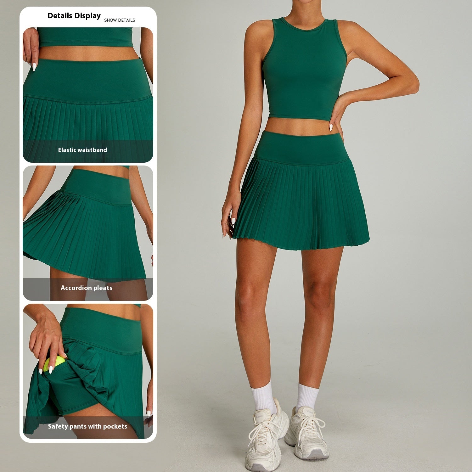 High Waist Pleated Sports Short Skirt Women's Outdoor Fitness Fake Two-piece Tennis Culottes - kinko