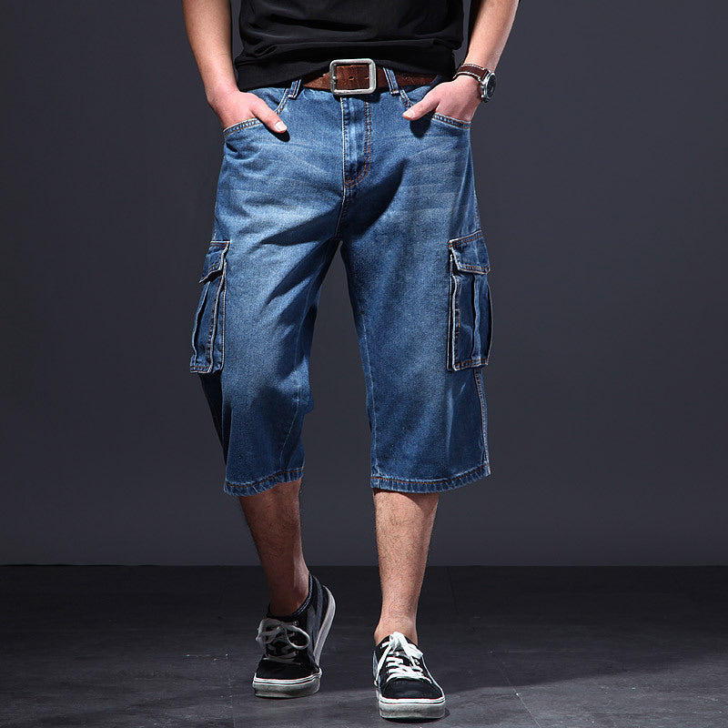 Summer Thin Loose Multi-pocket Workwear Cropped Pants Casual Jeans - kinko