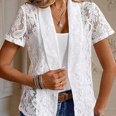 Elegant Solid Color Women's Lace Cardigan - Stylish Breathable Slim-Fit Spring&Summer Blouse With Floral Lace Detail - kinko
