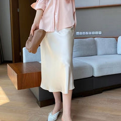 Acetate Silky Satin Women's A- Line Skirt Slimming - kinko