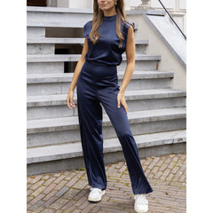 Backless Evening Dress Jumpsuit Solid Color Casual Straight Pants - kinko