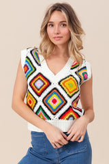 BiBi Diamond Granny Square Sweater Vest - kinko