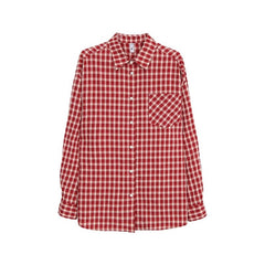 Red Plaid Shirt Cardigan Women's Long Sleeve Jacket - kinko