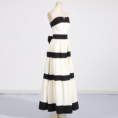 Tube Top Contrast Color Striped Bow Decoration Dress - kinko