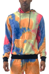 WEIV Men's Full Size Drawstring Cotton Tye Dye Hoodie Plus Size - kinko