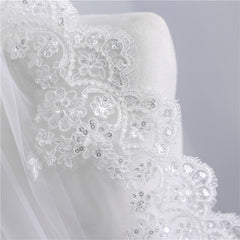 Short Veil Soft Mesh Sequined Lace White Ivory - kinko