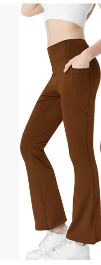 Ladies Mid Waist Abdominal-shaping Slimming Cropped Pants Casual Pocket Bootcut Trousers - kinko