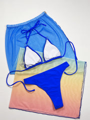 Gradient Halter Neck Three-Piece Swim Set - kinko