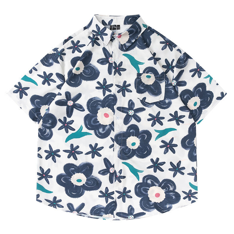 Women's Design Retro Hong Kong Style Printed Short-sleeved Shirt - kinko