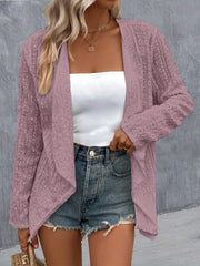 Eyelet Roll-Tab Sleeve Cardigan - kinko