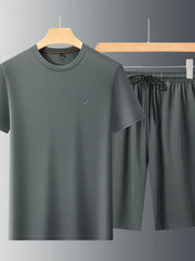 Men's Plus Size Round Neck Short Sleeve Top and Shorts Set - kinko