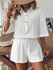 Collared Neck Half Sleeve Top and Shorts Set - kinko
