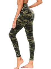 Leggings - Cropped High-waisted Printed Army Green Camouflage - kinko