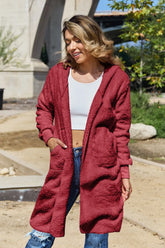 Double Take Full Size Hooded Teddy Bear Jacket with Thumbholes - kinko