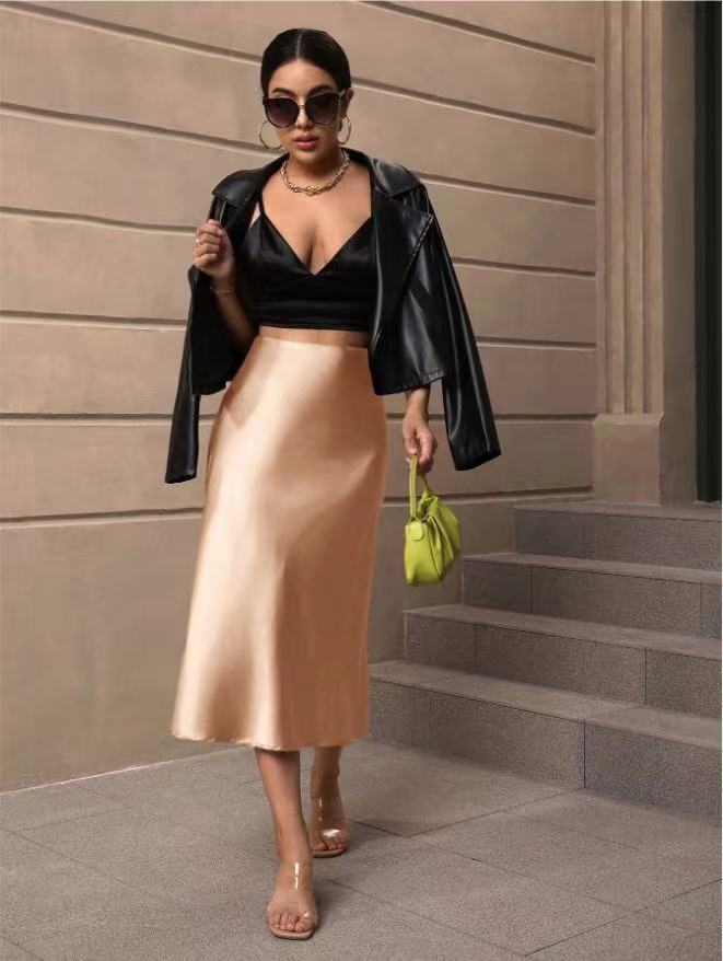 European And American Elegant Style A- Line Satin Skirt - kinko