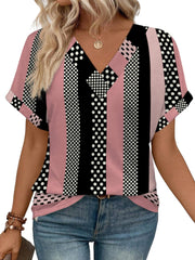 Women's Casual Round Neck Striped T-shirt Top - kinko