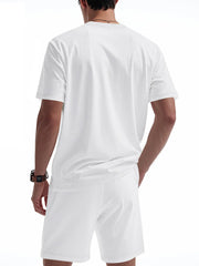 Men's Full Size Round Neck Short Sleeve Top and Shorts Set Plus Size - kinko