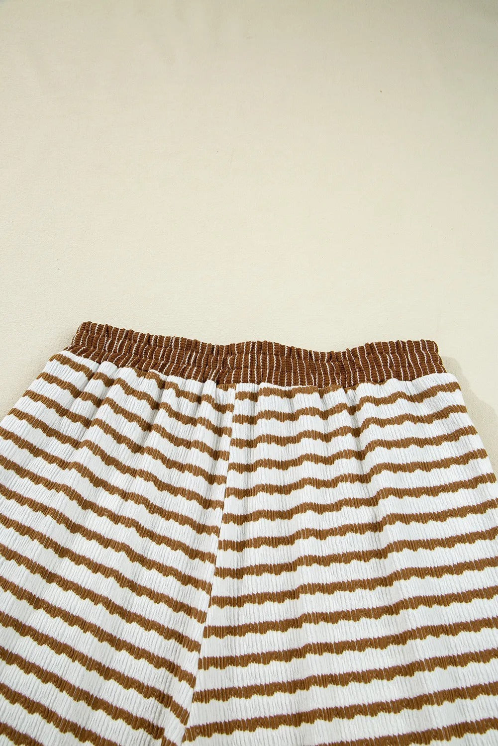 Khaki Stripe Collared Pullover Top And Drawstring Pant Set - kinko