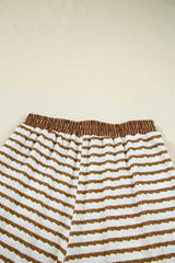 Khaki Stripe Collared Pullover Top And Drawstring Pant Set - kinko