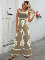 Women's Vacation Casual Sleeveless Printed Wide Leg Jumpsuit - kinko
