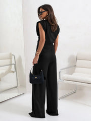 Slit Ruched Top and Wide Leg Pants Set - kinko
