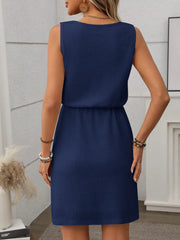 Waffle-Knit Drawstring Mini Tank Dress - kinko