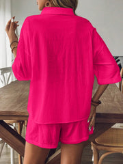 Collared Neck Half Sleeve Top and Shorts Set - kinko