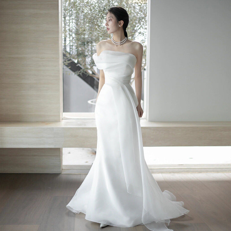 French Off-shoulder Light Wedding Dress Bride - kinko