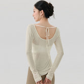 Loose Casual High-grade Yoga Clothes Blouse Hem Contrast Color Light Breathable Sexy Backless - kinko