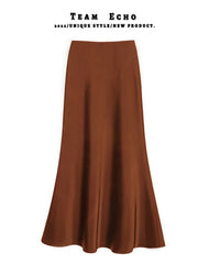 High Waist Slimming Mid-length Satin Acetate Silky Skirt - kinko