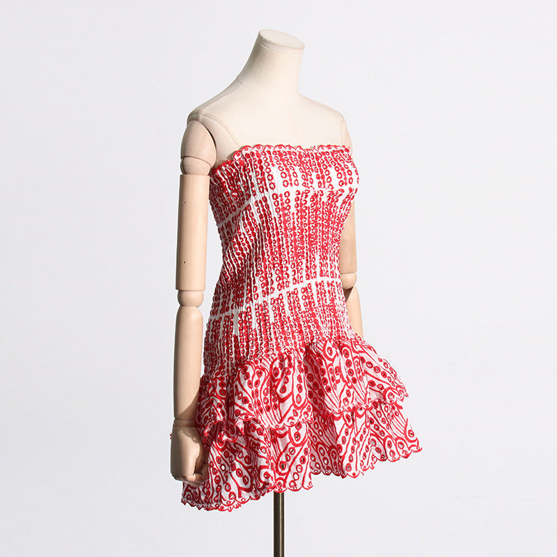 Y2K Tube Top Pleated Dress Ins Fashion Print A-line Short Dresses For Beach Party Clothing Women - kinko