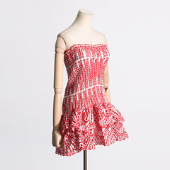 Y2K Tube Top Pleated Dress Ins Fashion Print A-line Short Dresses For Beach Party Clothing Women - kinko