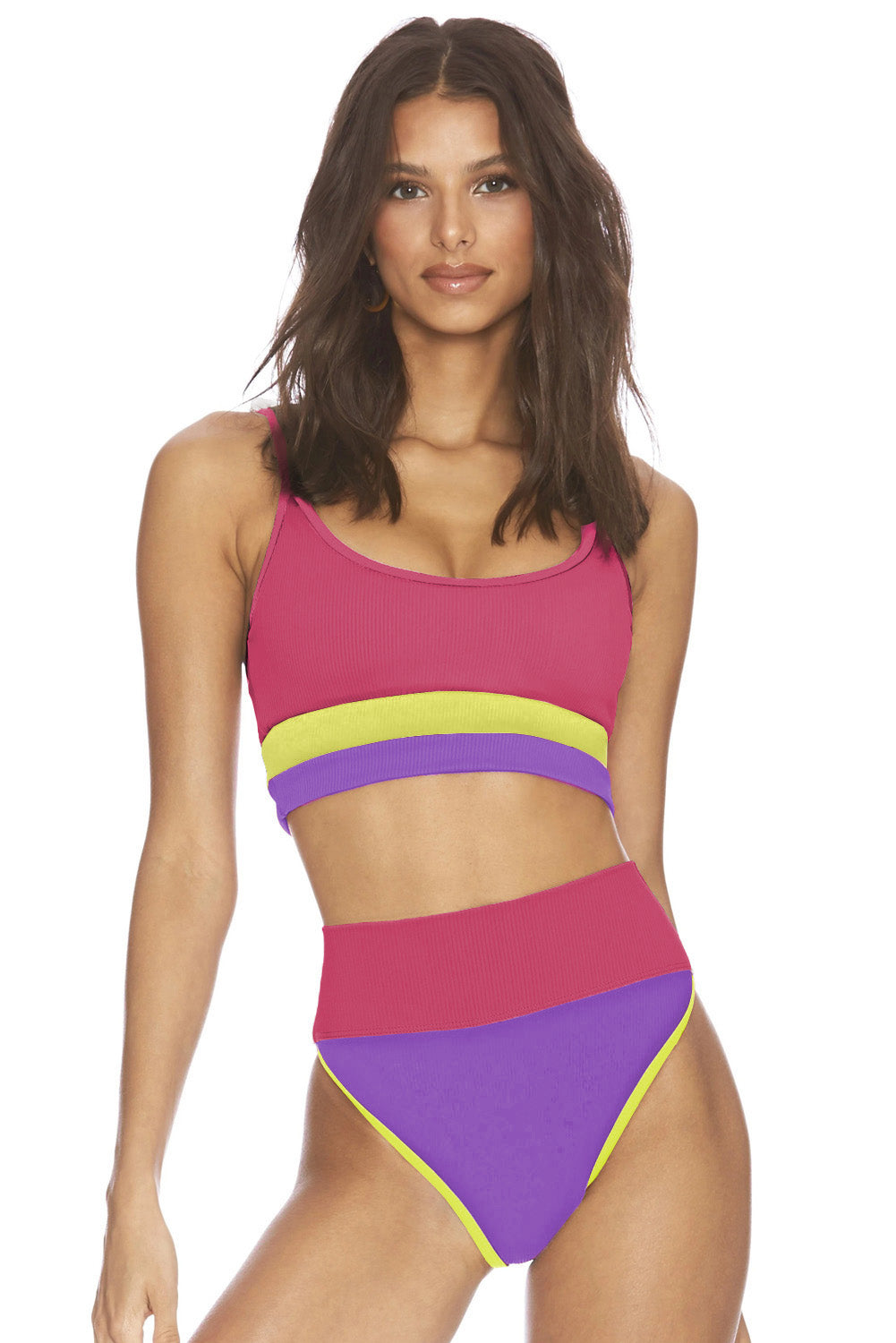 Color Block Spaghetti Strap Two-Piece Swim Set - kinko