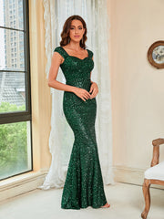 Green Suspenders Mid Waist Party Evening Dress - kinko