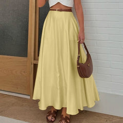 Polyester Satin Draping Yellow Skirt - kinko